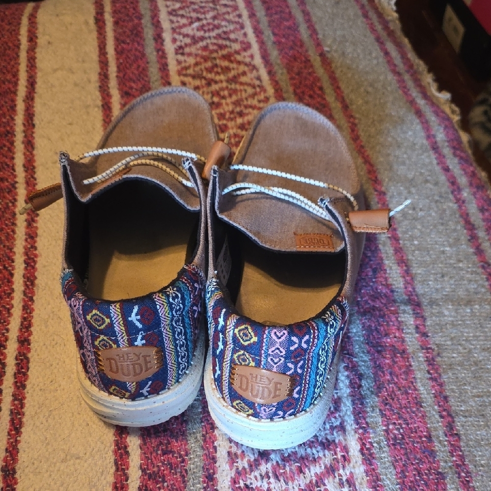 Hey Dude Light Gray Canvas Women's Casual Flats with Brown Accents - Picture 2 of 5